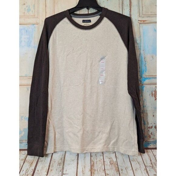 St. John's Bay Mens Size XXL Oatmeal Brown Long Sleeve Crew Neck T-Shirt - Picture 2 of 9